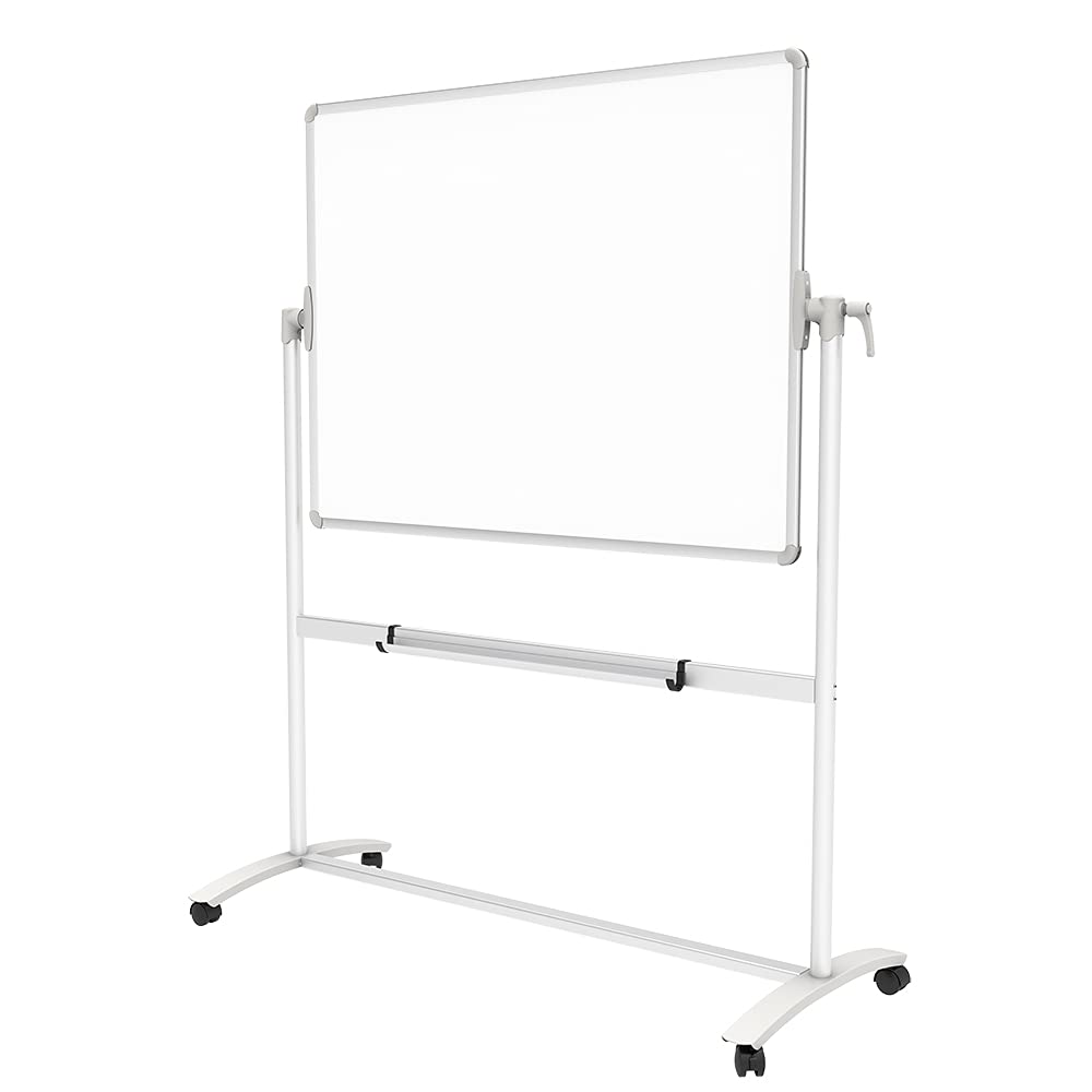 Double-Sided Magnetic Mobile Whiteboard on Wheels, 48 x 36 Inches Y9603