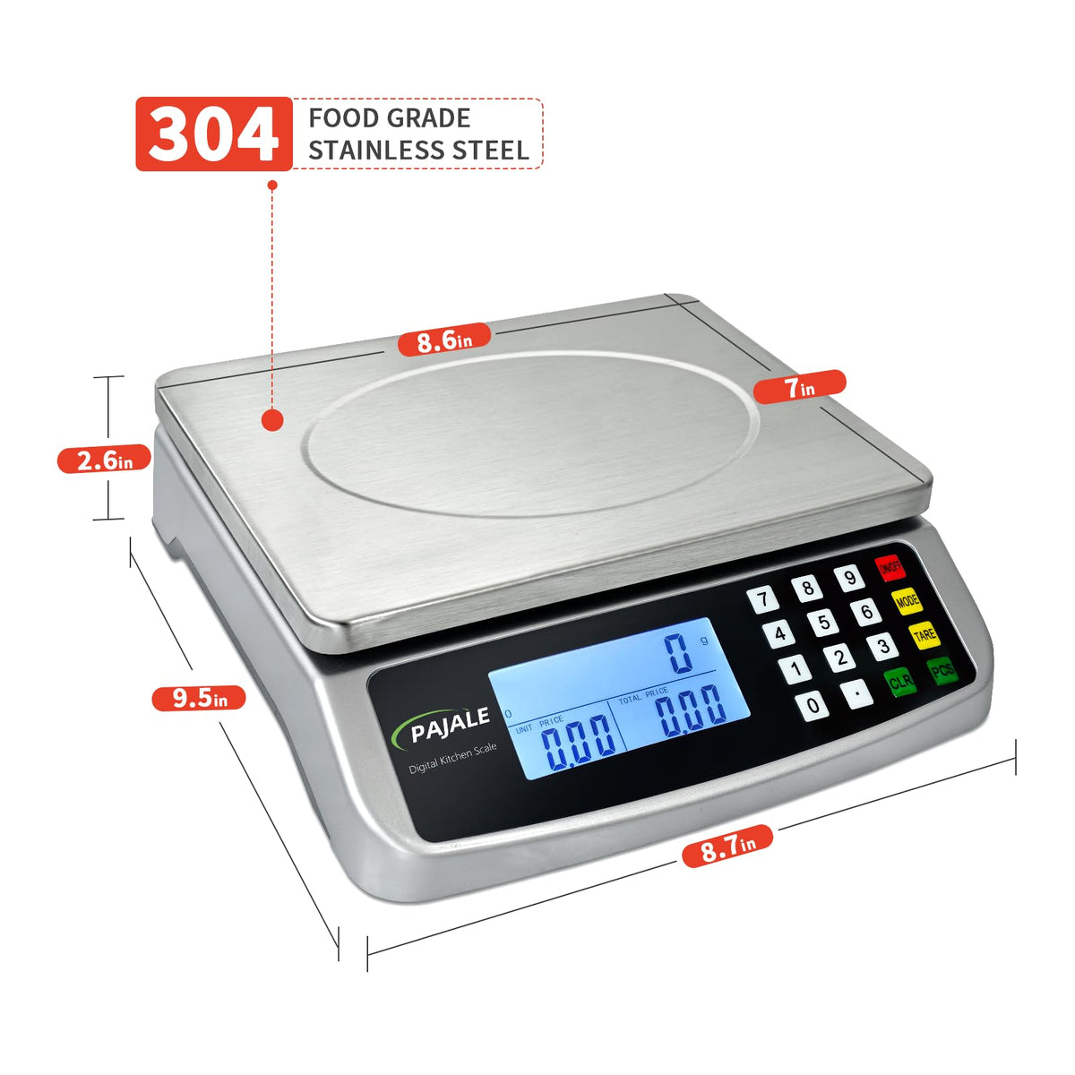 Large 110 lb Commercial Kitchen Food Scale 50kg 304 Stainless Steel R39485