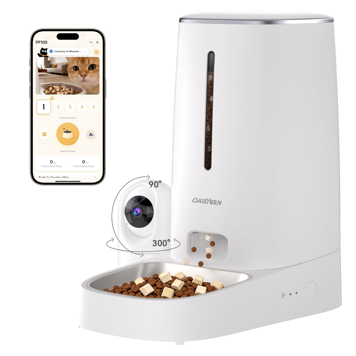 Automatic Cat Dog Feeder with Camera 4L Stainless Steel Bowl P336