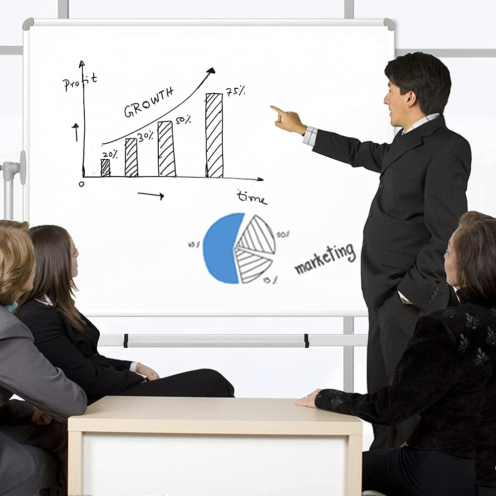 Double-Sided Magnetic Mobile Whiteboard on Wheels, 48 x 36 Inches Y9603
