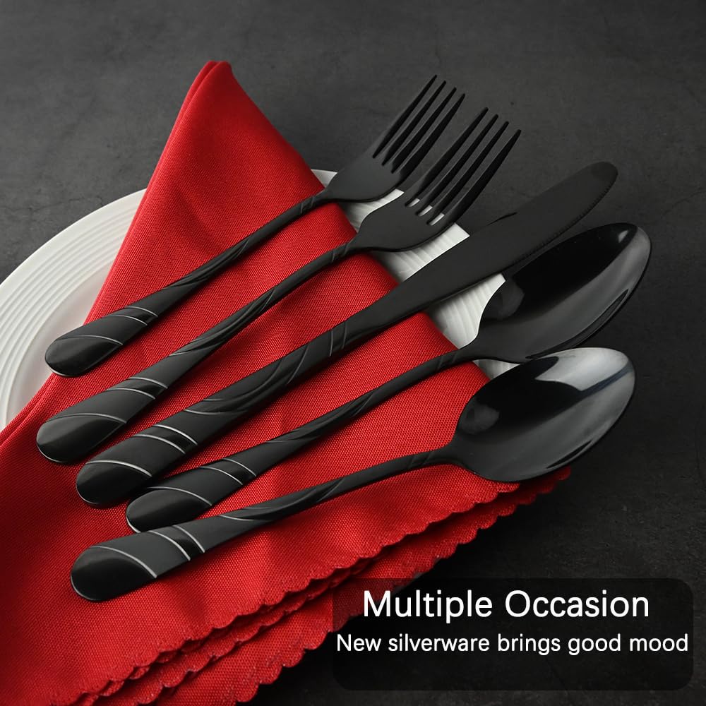 Black 40-Piece 18/0 Stainless Steel Silverware Set U236578