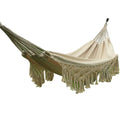 Cotton Woven Hammock Hanging Rope Chair with Crochet Fringe Natural White P36551
