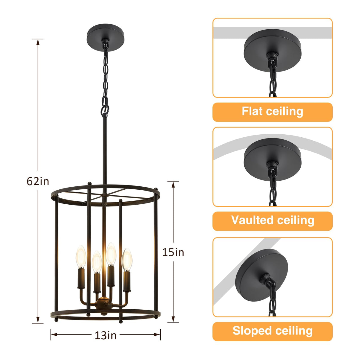 Black 4-Light Lantern Ceiling Light Fixture L935