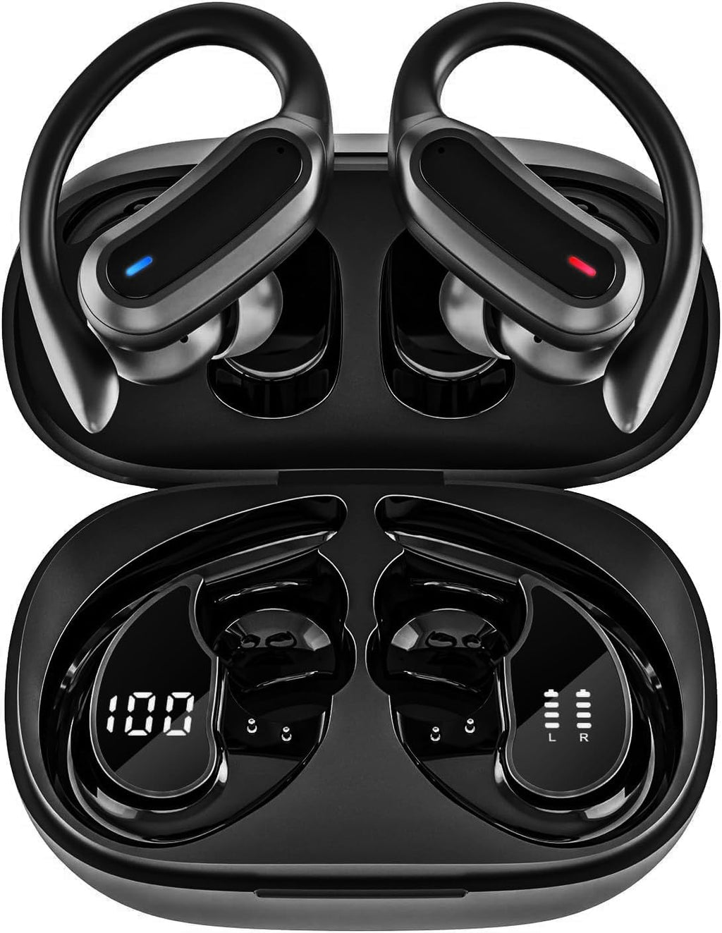 Black Wireless Earbuds with Earhooks E743
