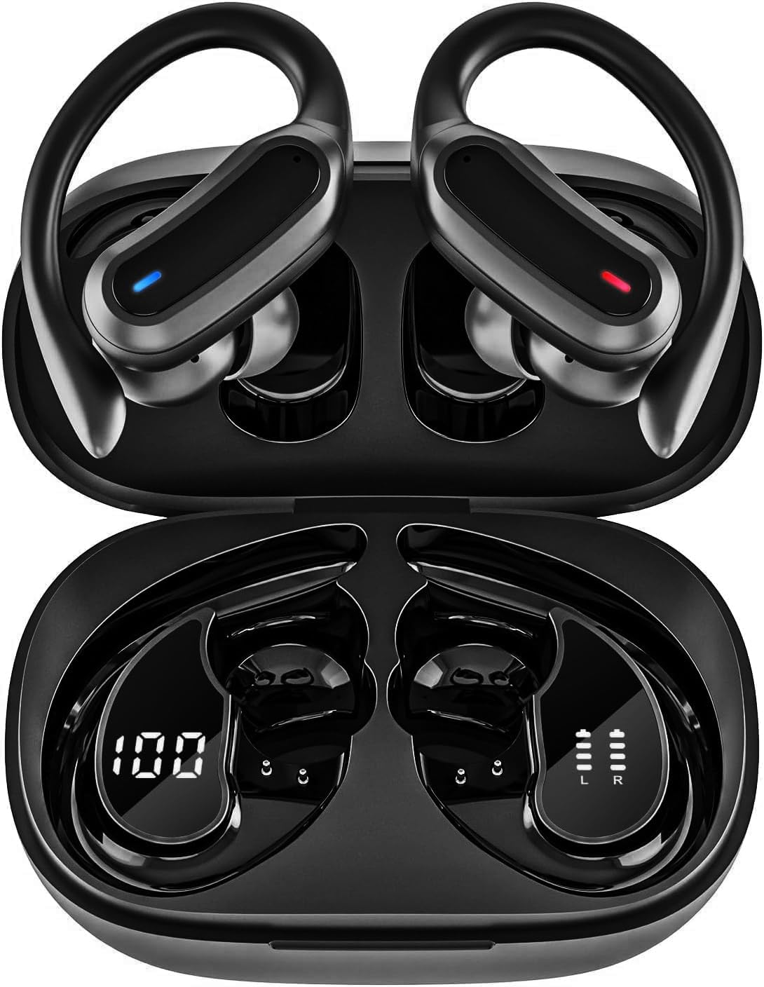 Black Wireless Earbuds with Earhooks E743