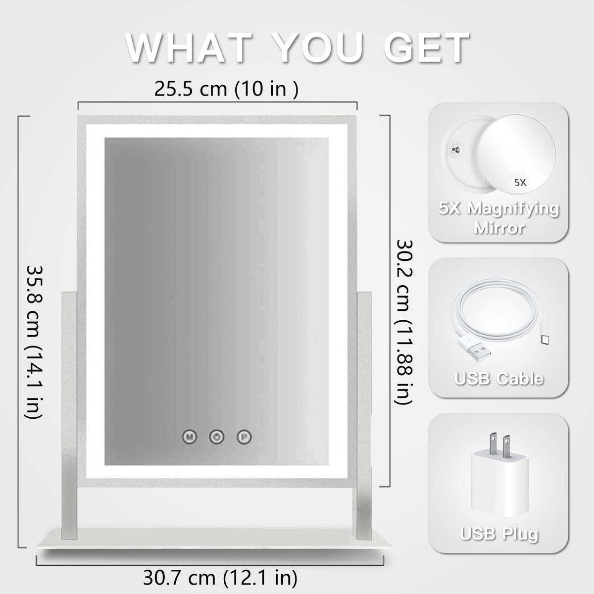 Lighted Makeup Mirror with 5X Magnification, White H458