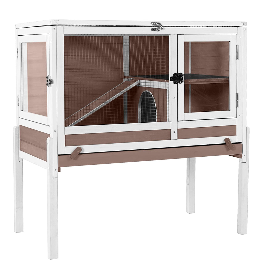 Guinea Pig Cage with Wooden Stand, Anti Chew Ramp, Hideout, Platform, Pull Out Tray Q524