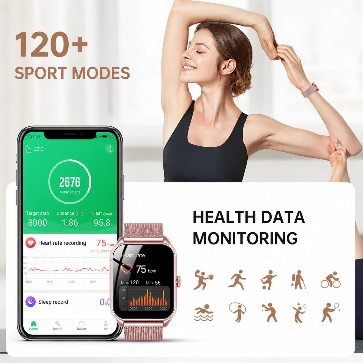 1.83" HD Waterproof Fitness Watch with Heart Rate and Sleep Monitor P73464