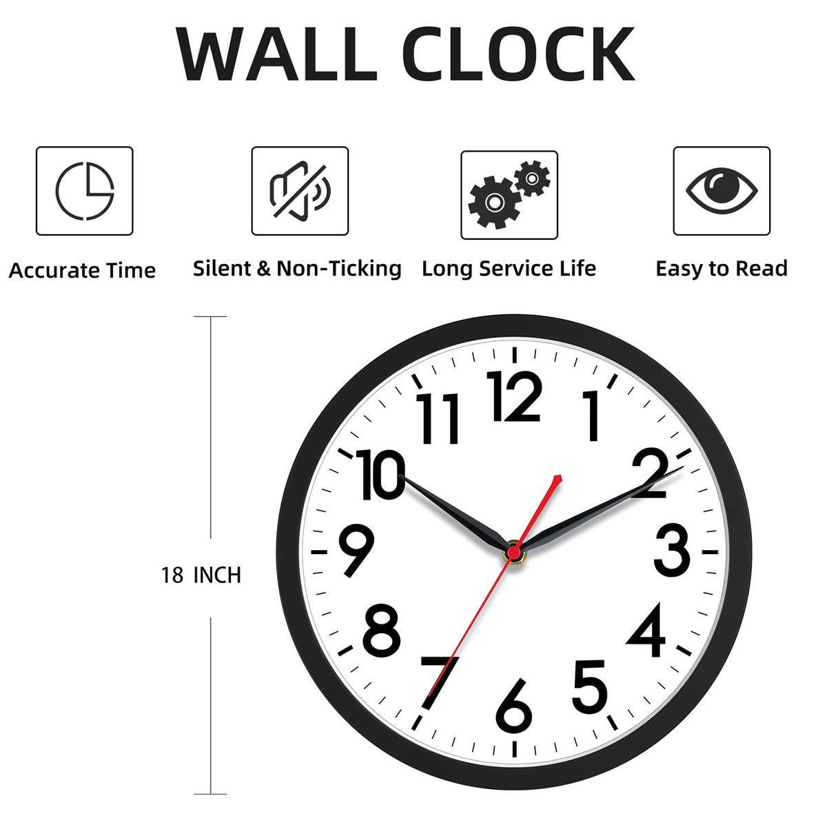 18 Inch Silent Battery Operated Analog Wall Clock J2404