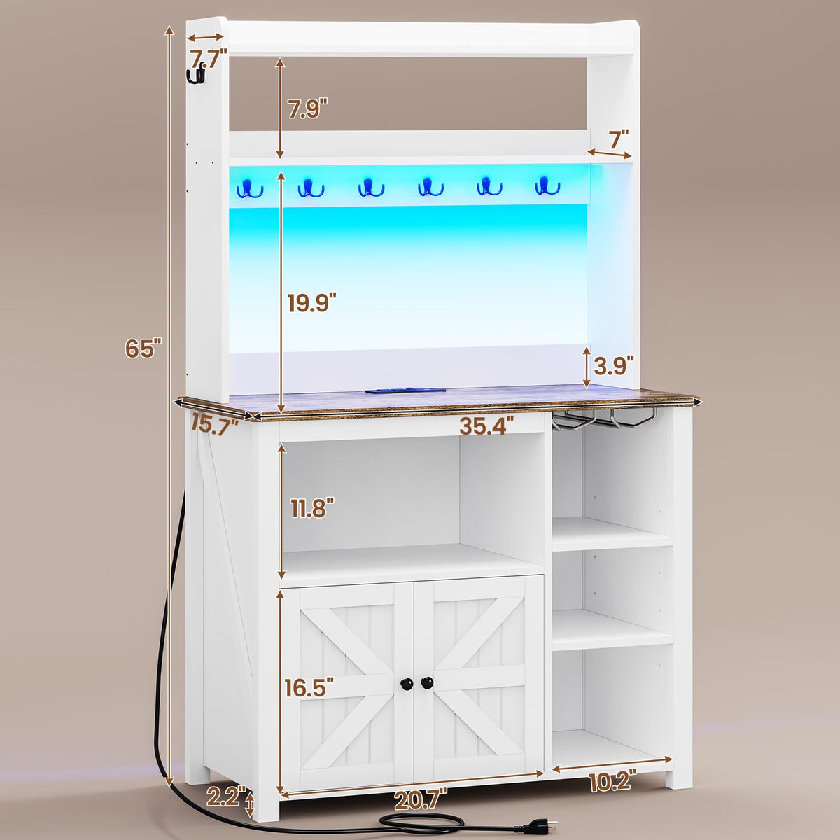 35.4 inch White Bakers Rack with Power Outlet and Storage D28717