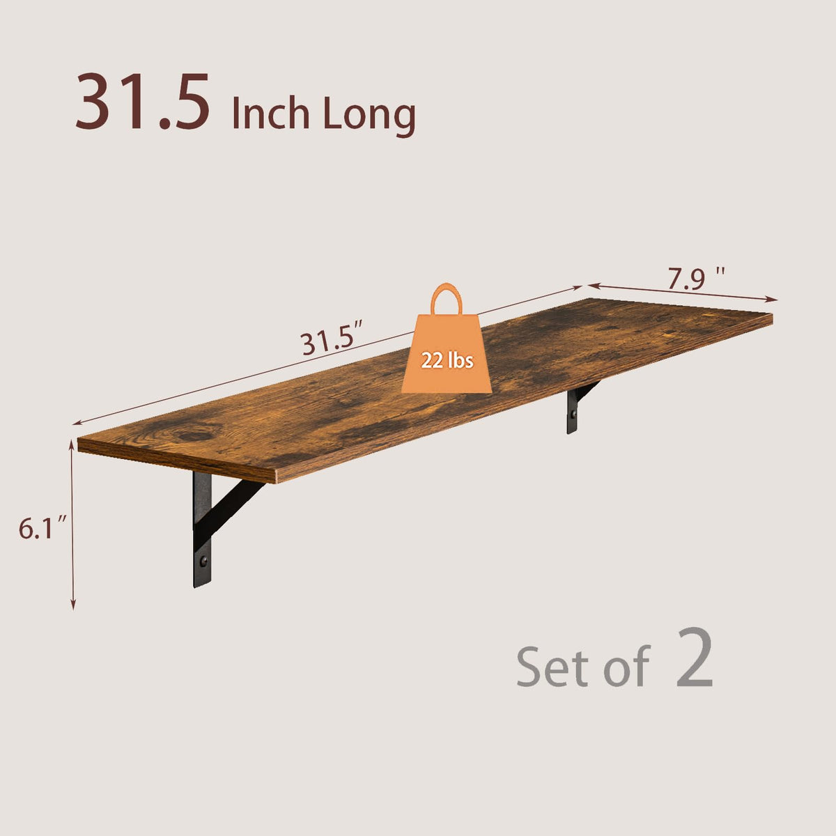 31.5" Wall Mounted Shelves with Metal Brackets R113