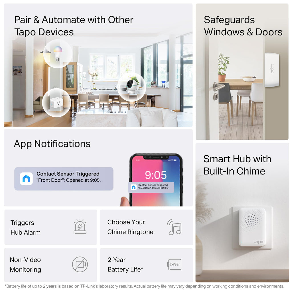 Smart Door Window Contact Sensor and Smart Hub with Built-in Chime B57018
