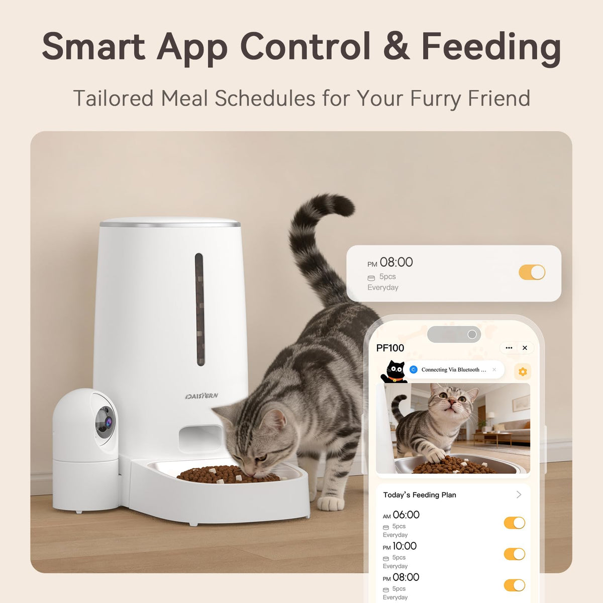Automatic Cat Dog Feeder with Camera 4L Stainless Steel Bowl P336