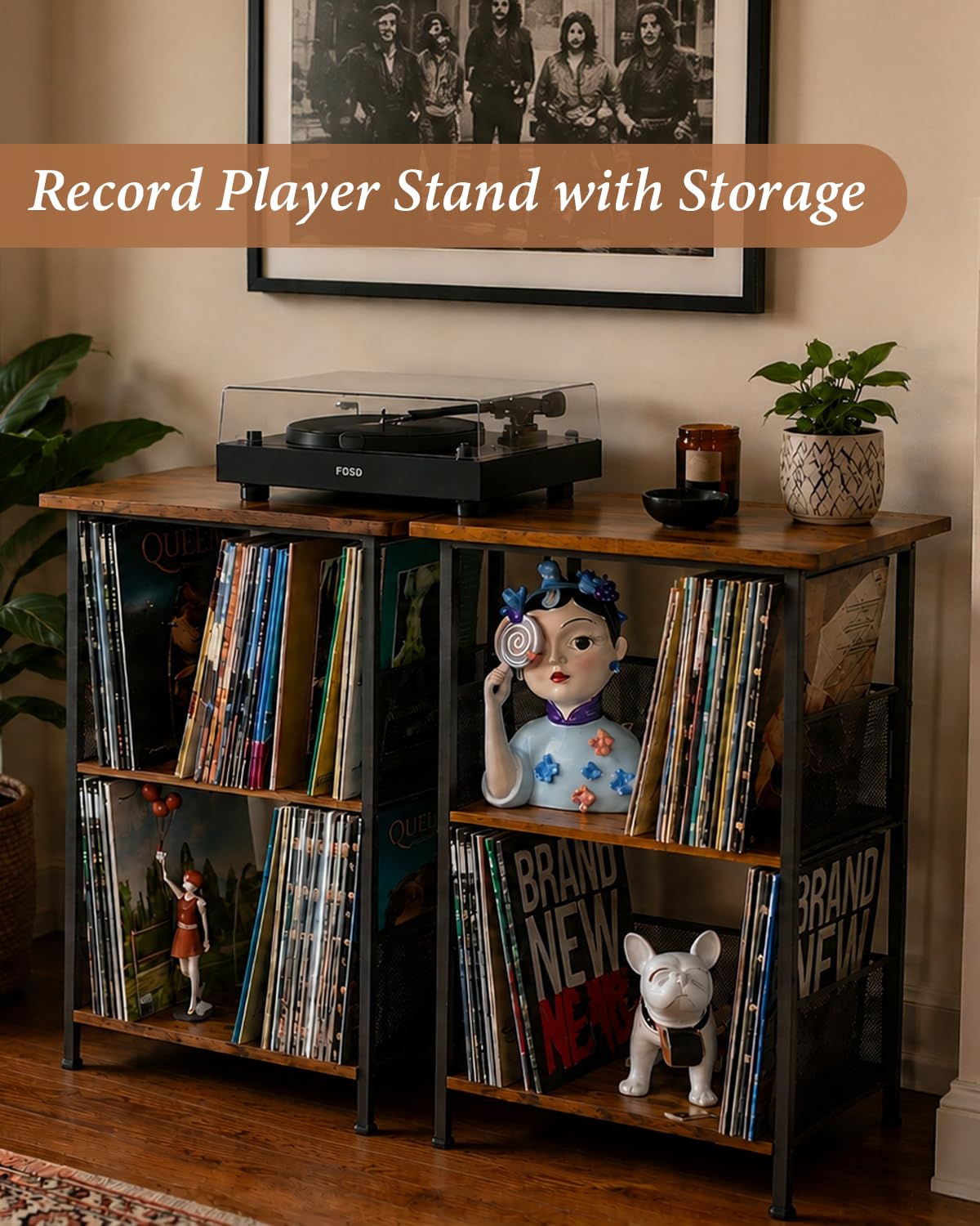 3 Tier Wooden Vinyl Record Storage Turntable Stand Q768475