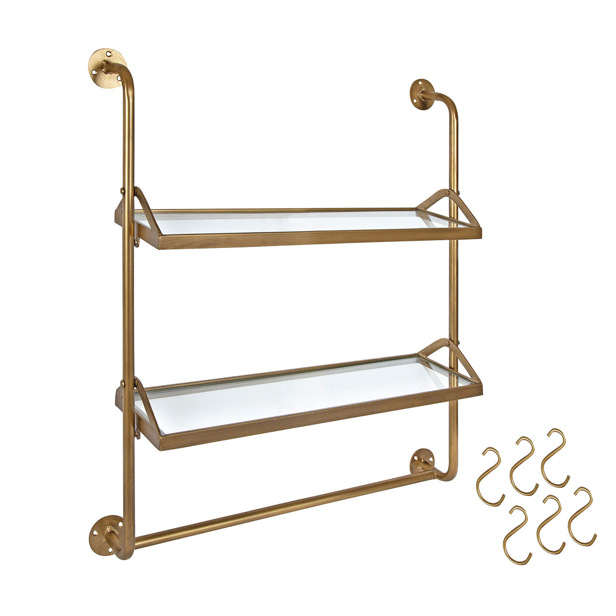 Gold Wall Shelf with Glass Shelves M27326