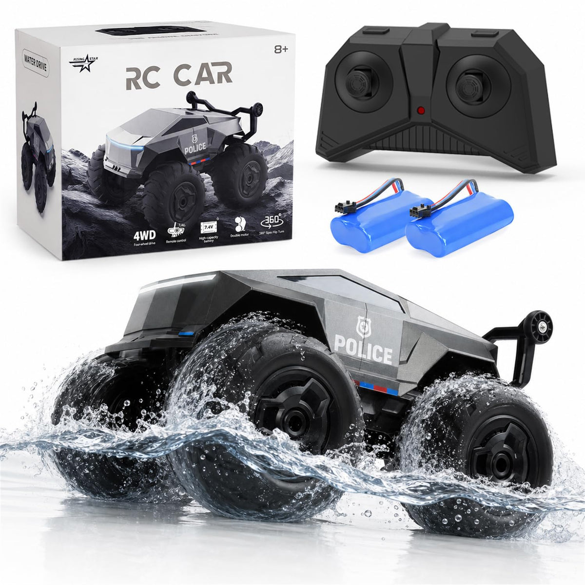 1:16 Amphibious 4WD Waterproof RC Truck with 2 Rechargeable Batteries H155