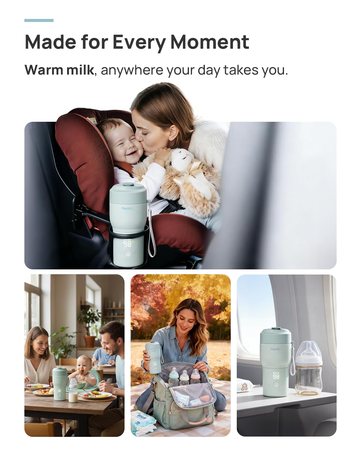 Portable Bottle Warmer with Sterilizer, 5 Temp Settings, Mint Green Y1764