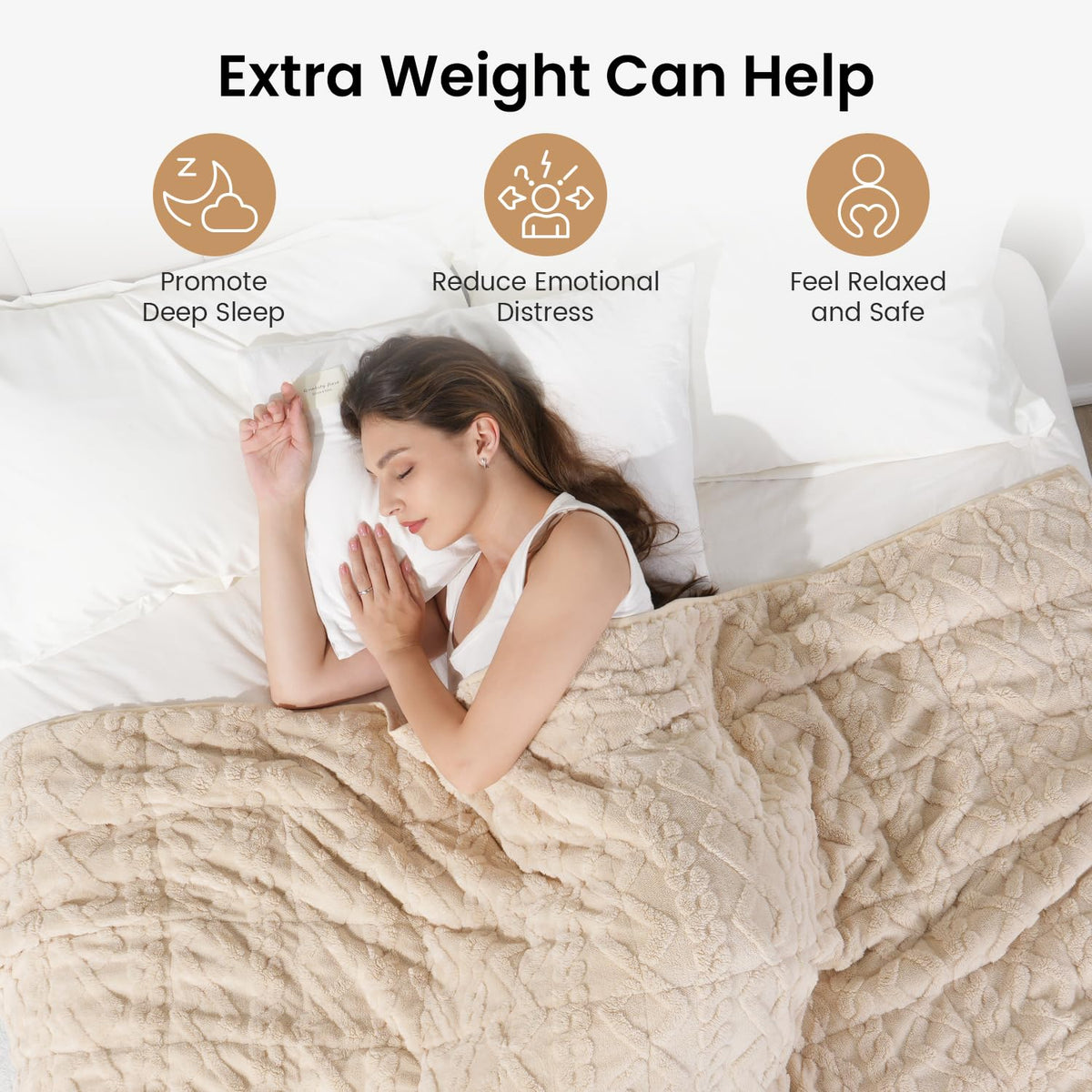 Weighted Blanket Queen Size 15lbs Beige 60 x 80 inches A474988