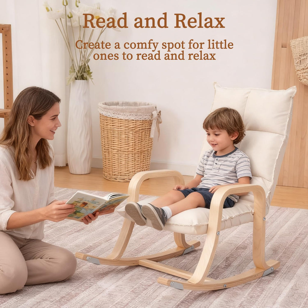 Kids' Rocking Chair with Soft Fabric (Beige) V2247
