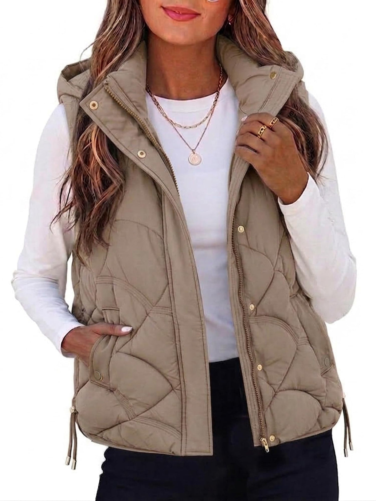 Sleeveless Zip Up Puffer Vest E218207