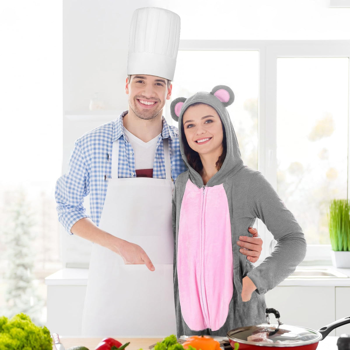 4 Pcs Gray Mouse Chef Costume Set with Hat Apron Spoon K1792