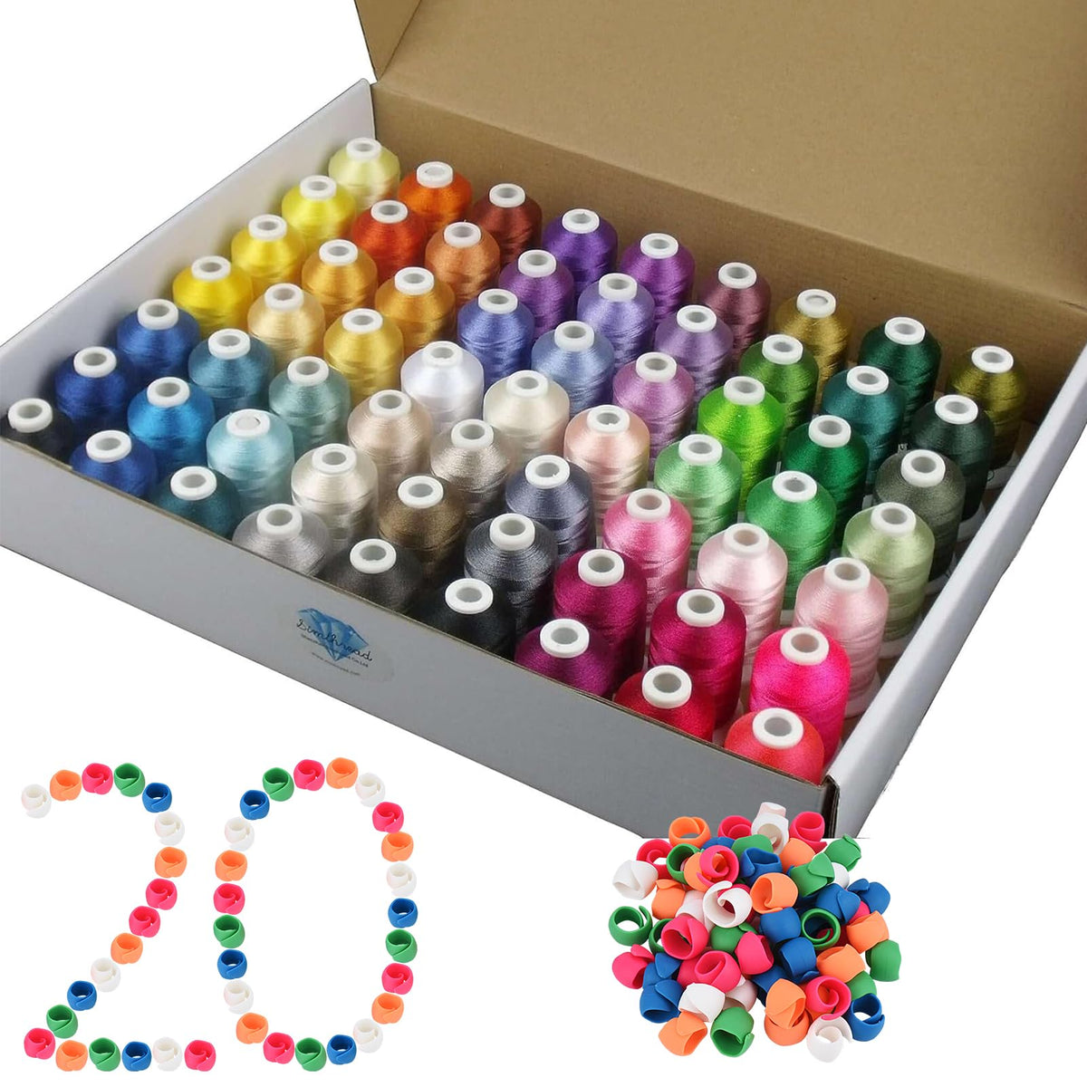 63 Colors Polyester Embroidery Machine Thread + 20 Thread Holder Kit N7456