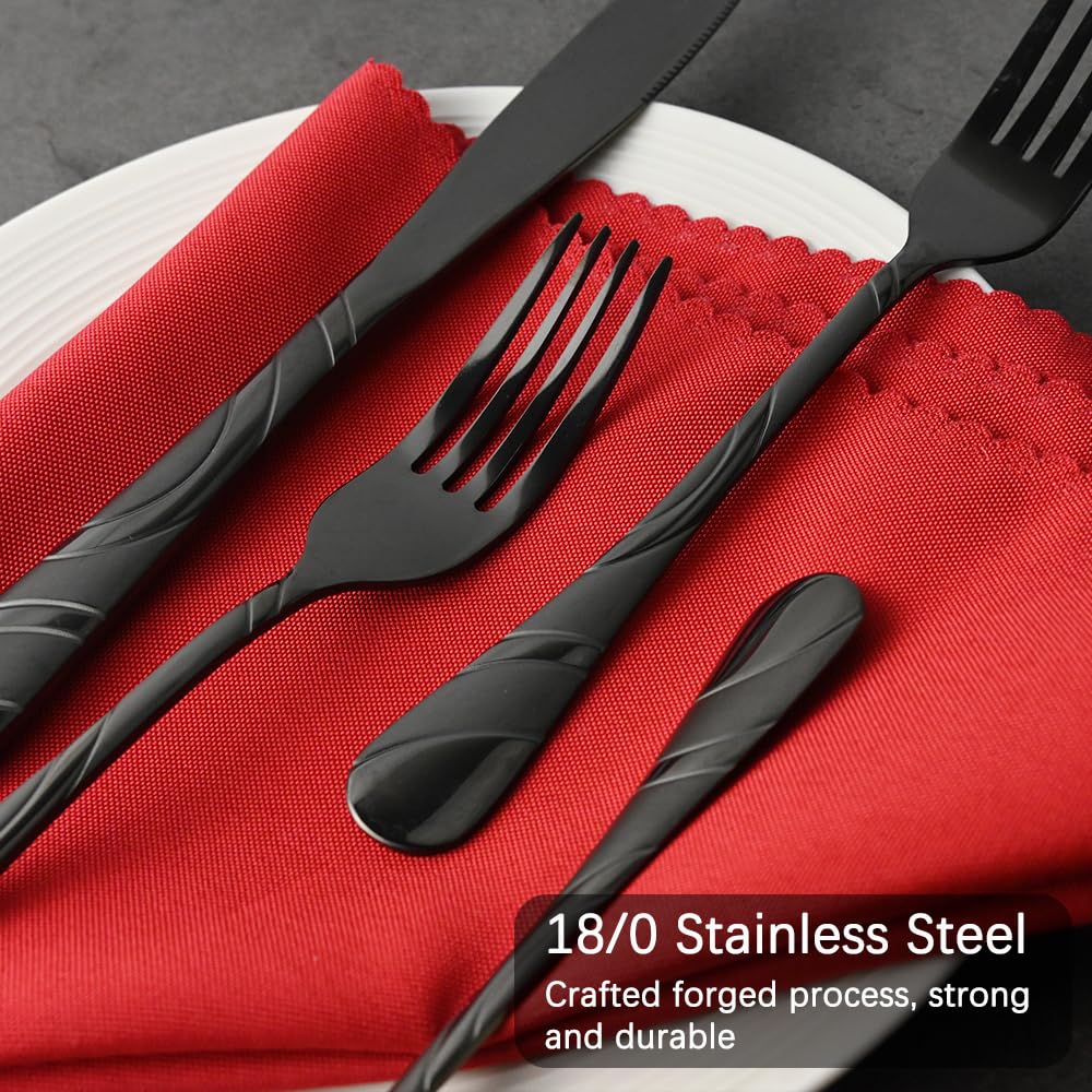 Black 40-Piece 18/0 Stainless Steel Silverware Set U236578