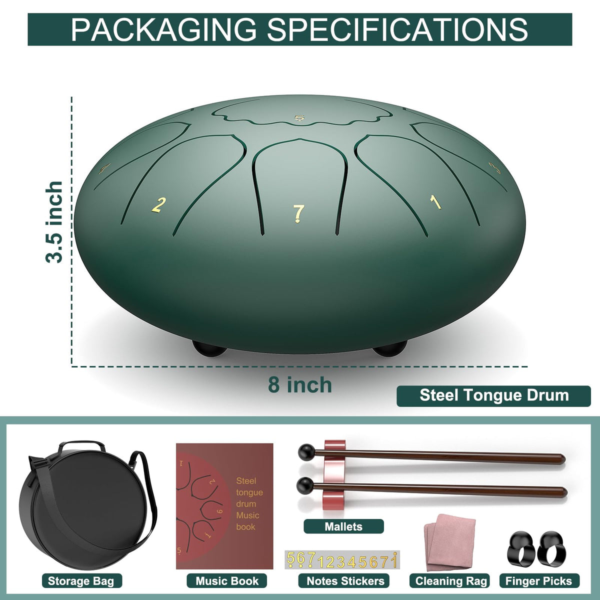 8 Inches 11 Notes Steel Tongue Drum with Bag U823