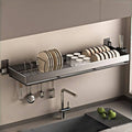 Wall-Mounted Stainless Steel Dish Drying Rack with Cutlery Holder V6862