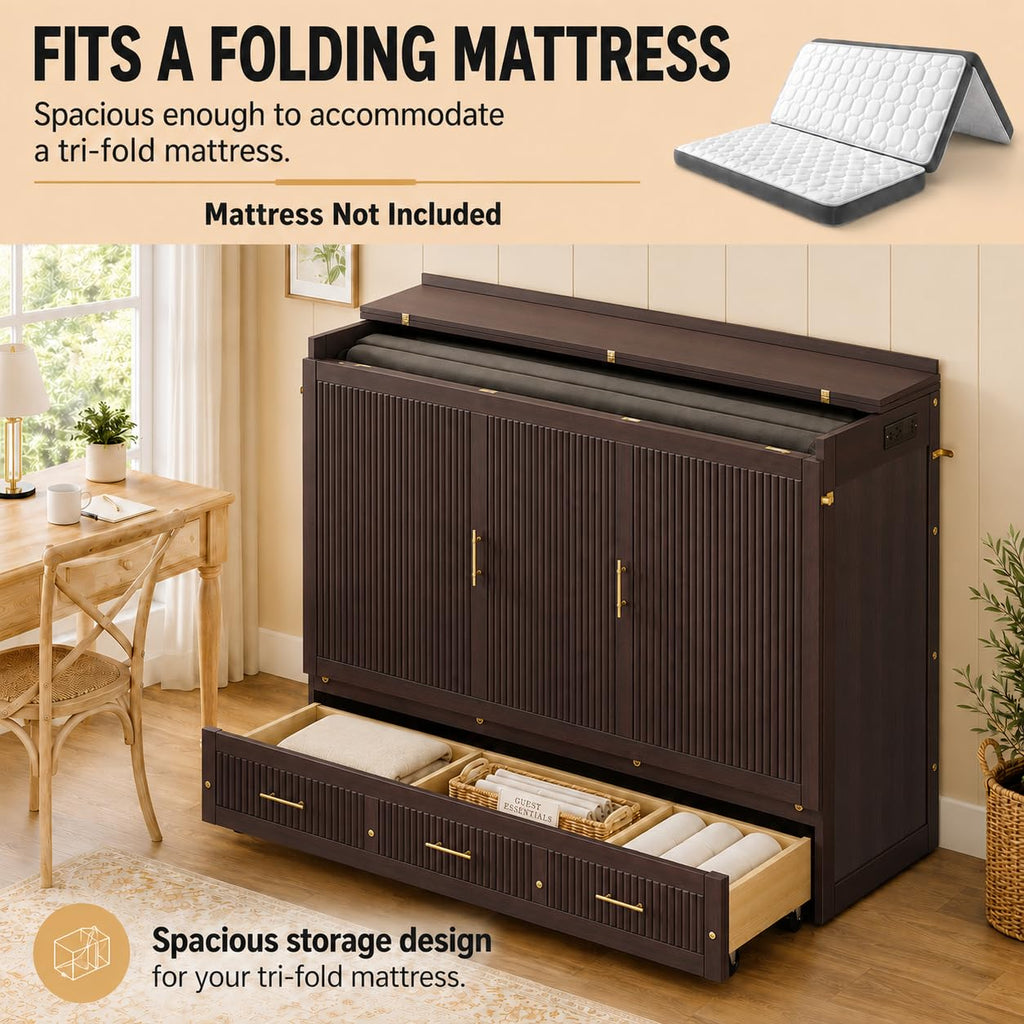Queen Size Murphy Bed Cabinet with Charging Station and 3 Storage Drawers D584662