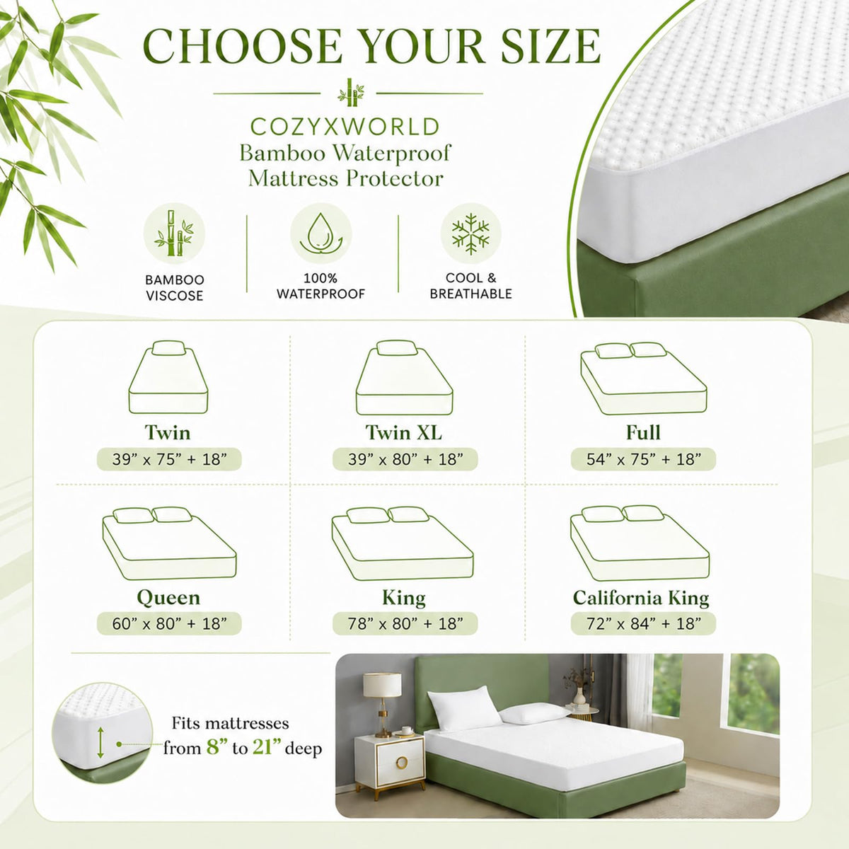 Queen Waterproof Cooling Mattress Protector N822