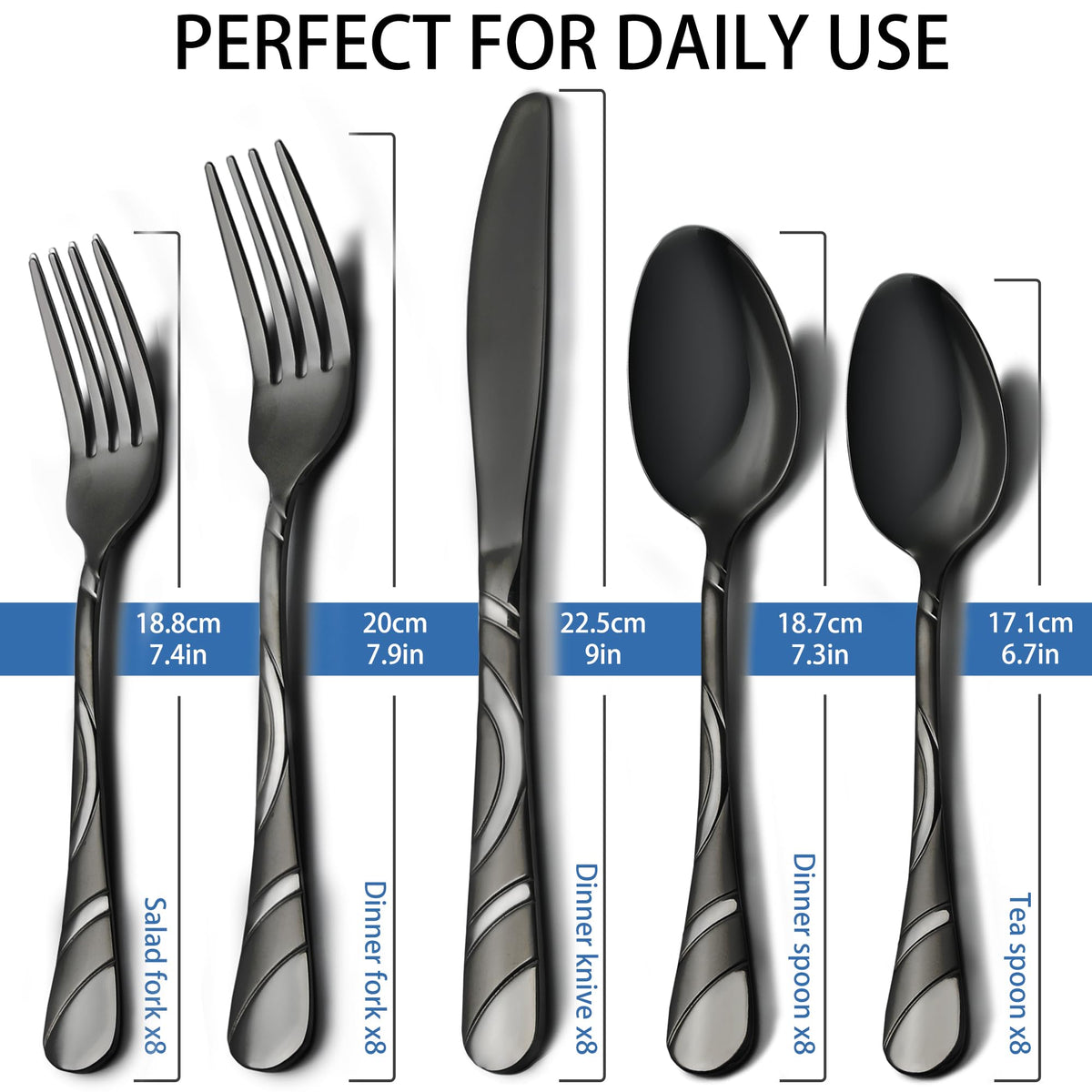 Black 40-Piece 18/0 Stainless Steel Silverware Set U236578