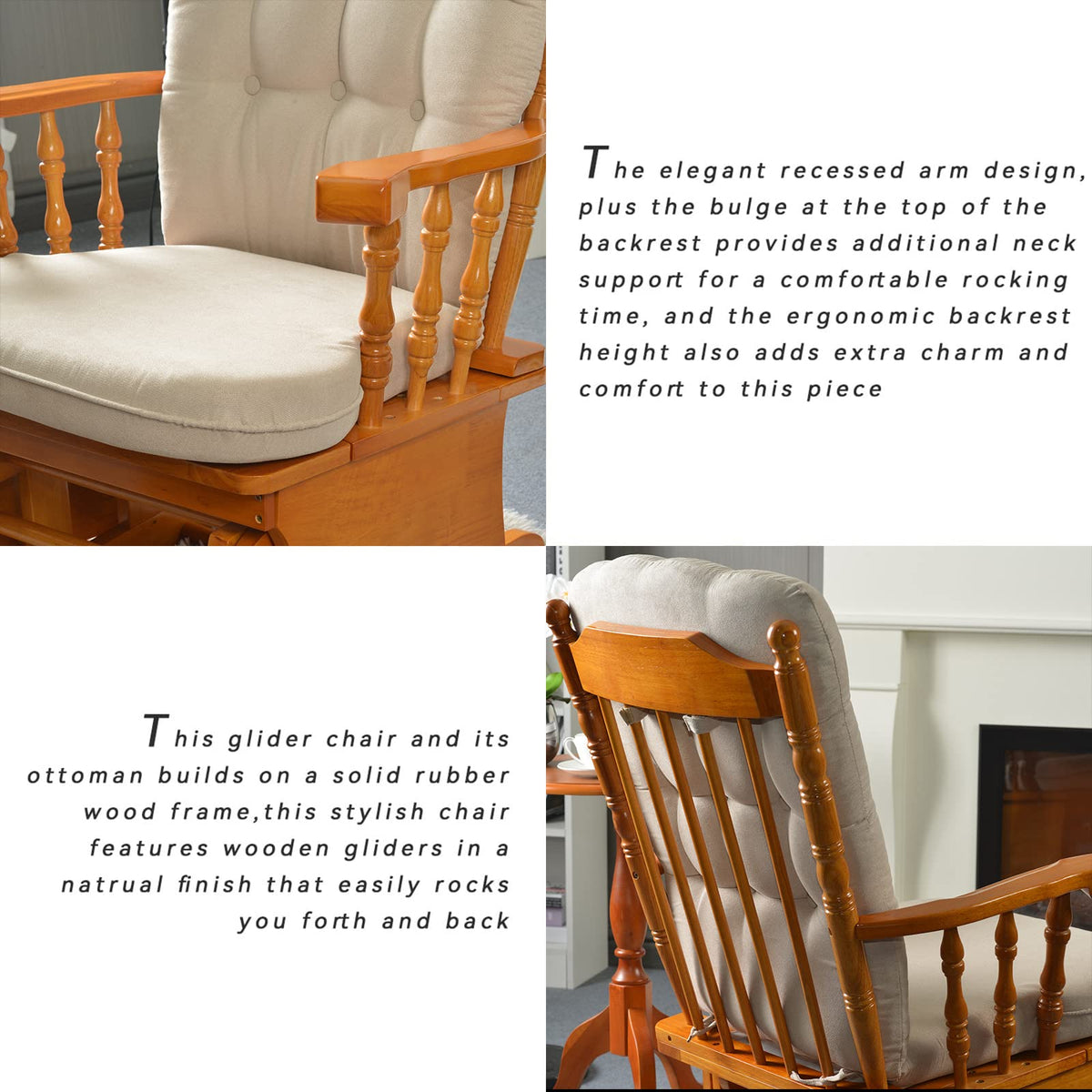 Honey Wood Finish Glider Chair with Ottoman F2709