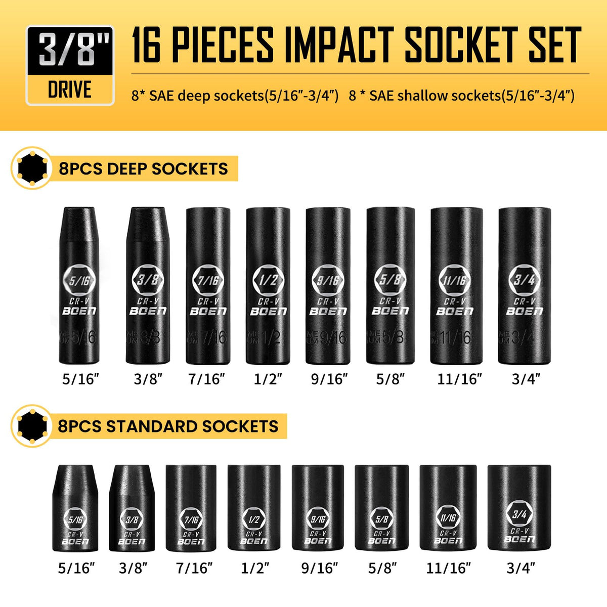 3/8" Drive Impact Socket Set, 57-Piece SAE and Metric S9877