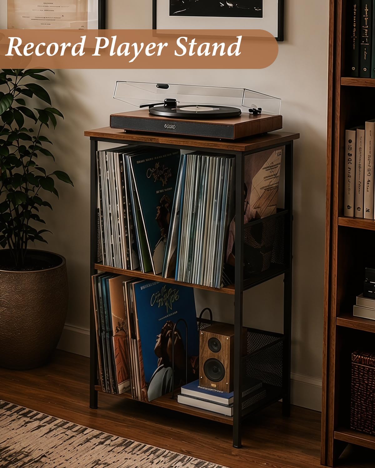 3 Tier Wooden Vinyl Record Storage Turntable Stand Q768475