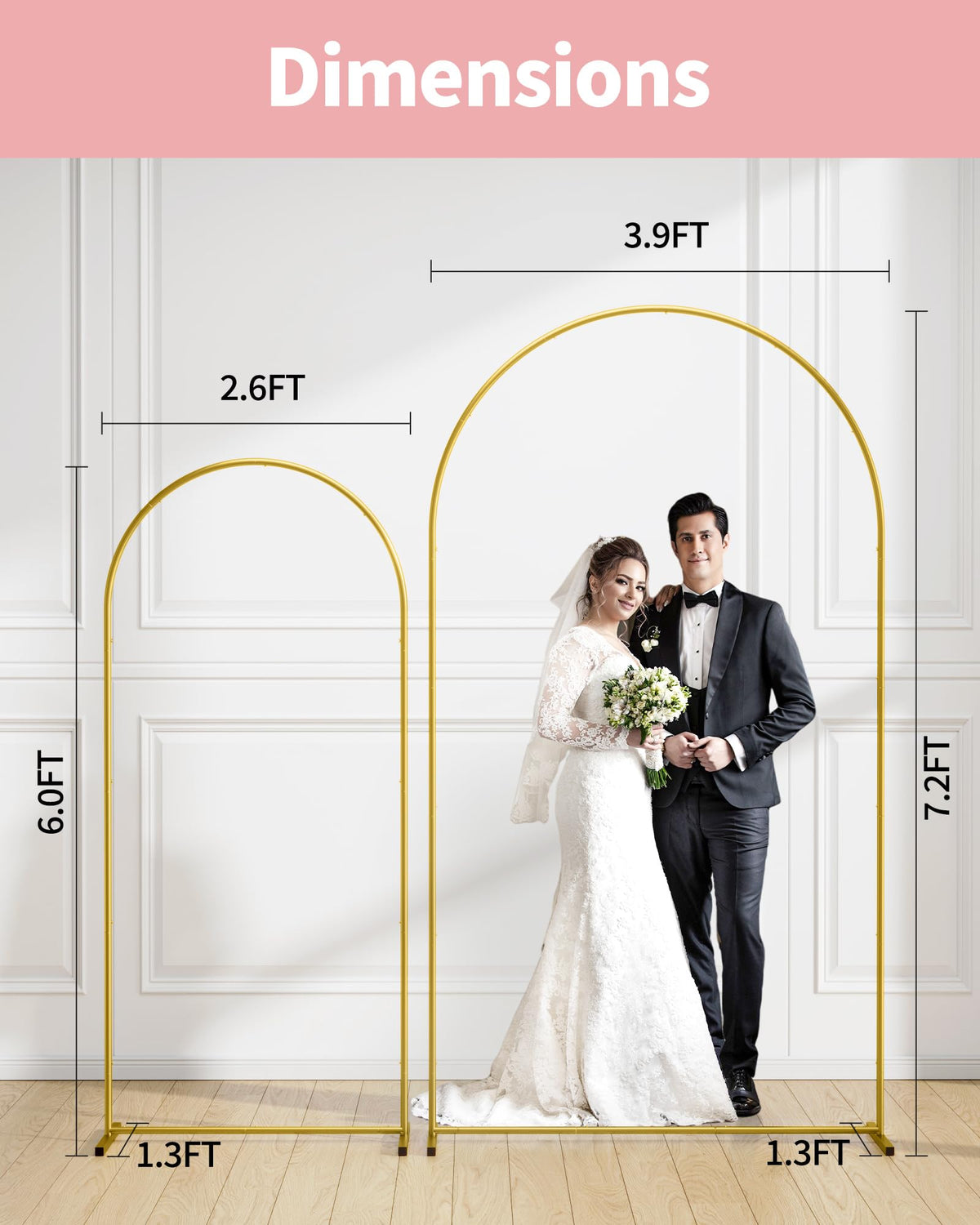 Gold Arch Backdrop Stand Set Metal Set of 2 B294