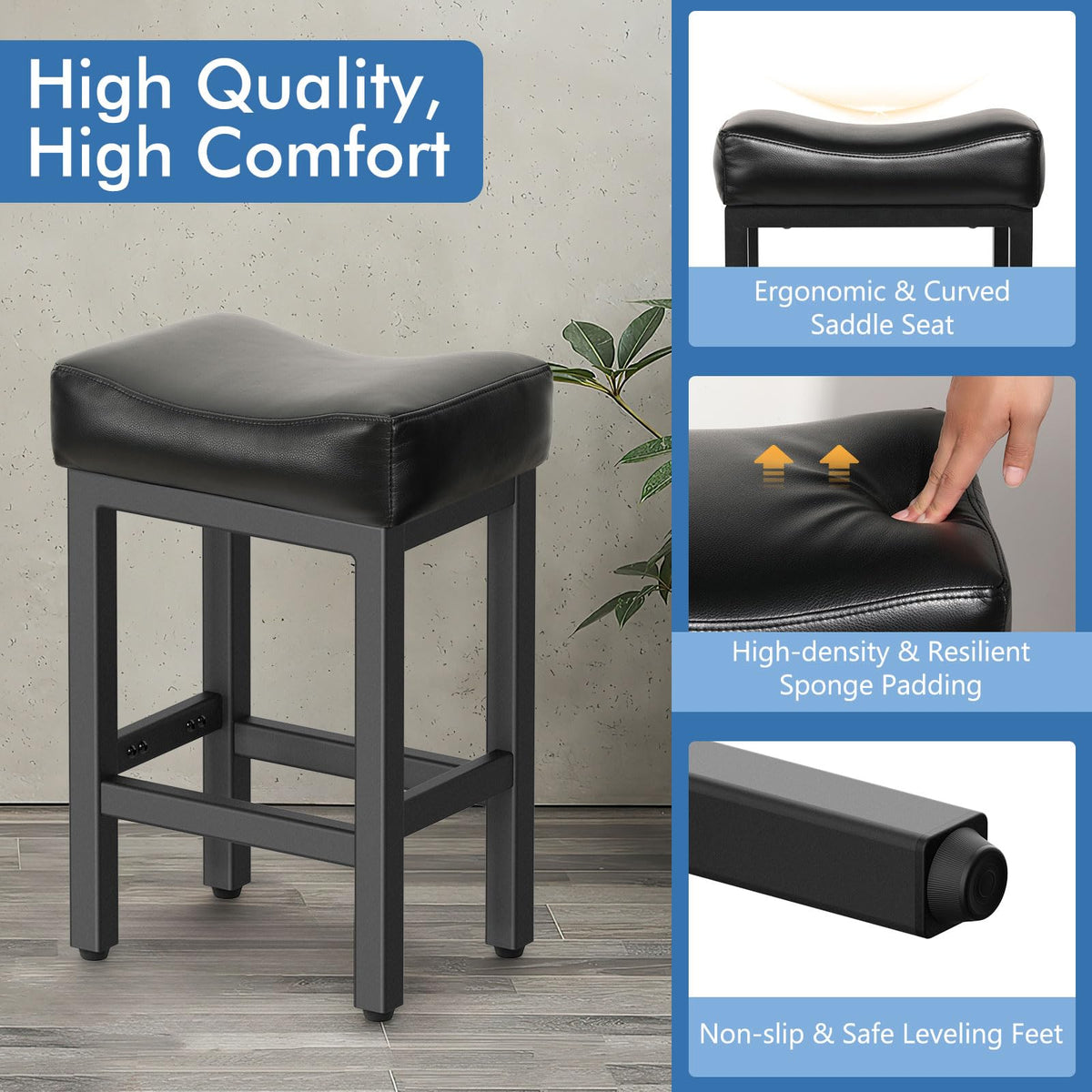 Bonded Leather Counter Height Bar Stools Set of 2 Q15144