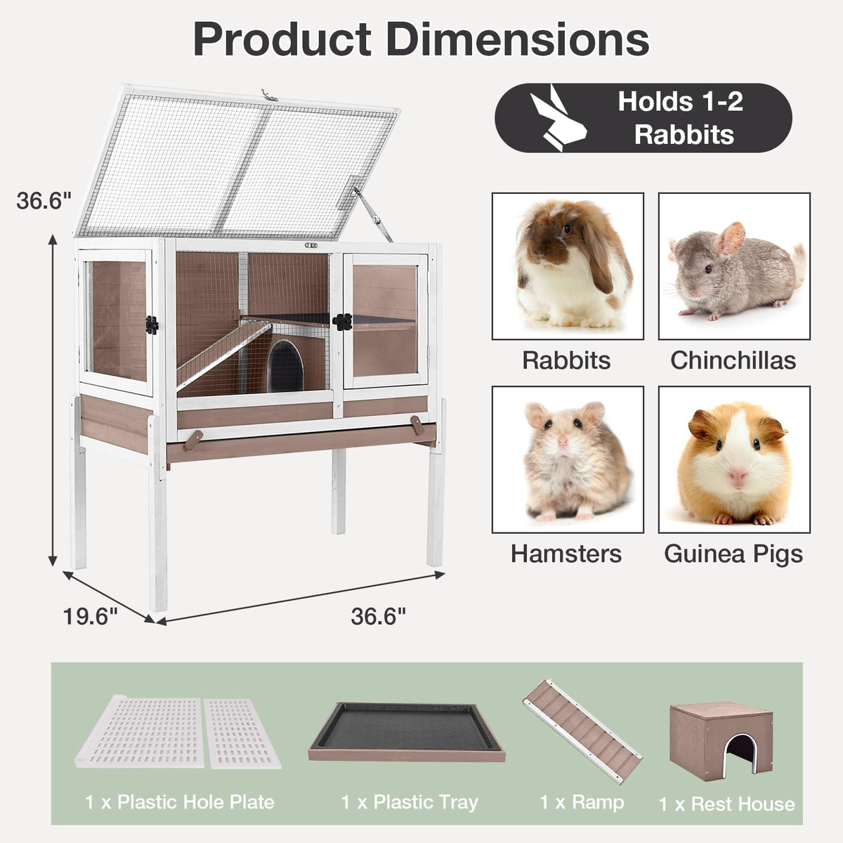 Guinea Pig Cage with Wooden Stand, Anti Chew Ramp, Hideout, Platform, Pull Out Tray Q524