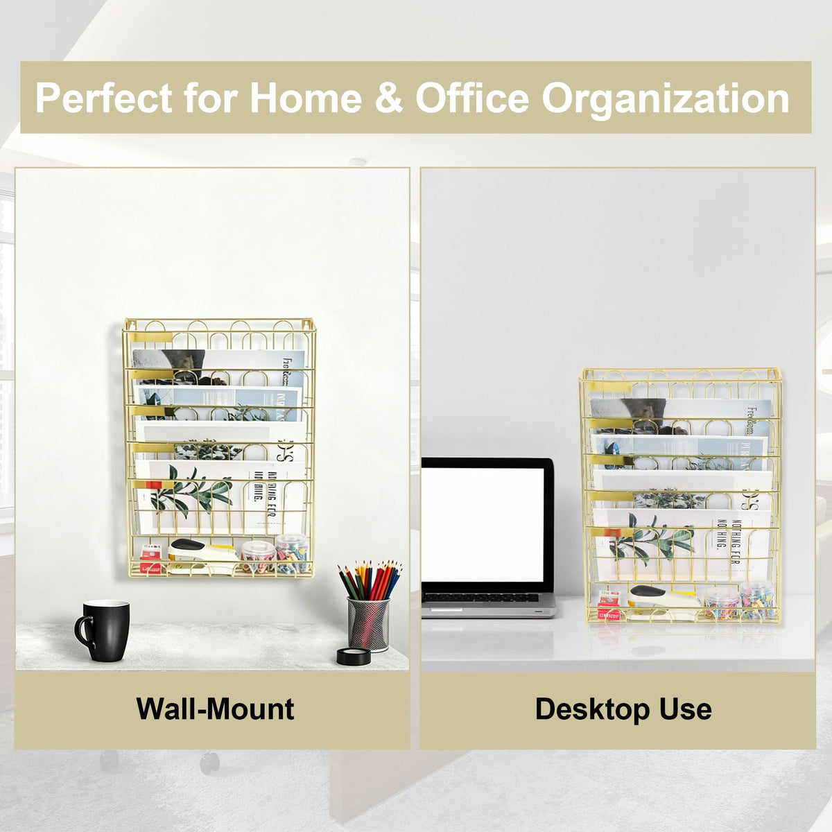 5 Tier Metal Wall File Organizer with Bottom Tray G6976