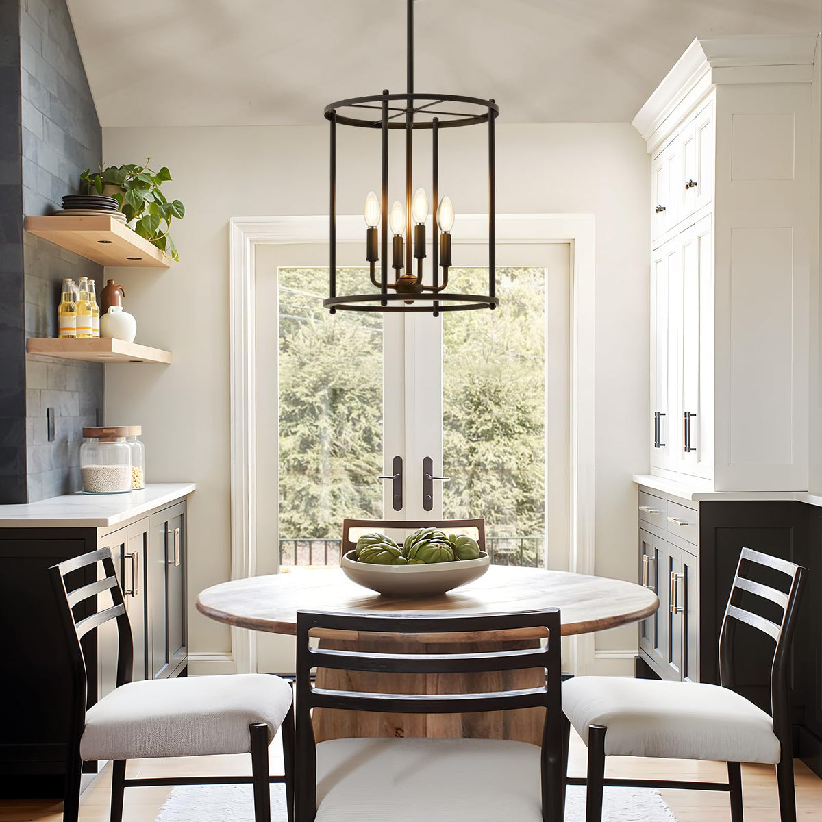 Black 4-Light Lantern Ceiling Light Fixture L935