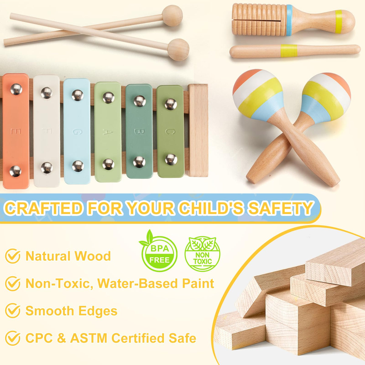 Wooden Percussion Music Kit with Drum, Xylophone, Storage Bag T133099