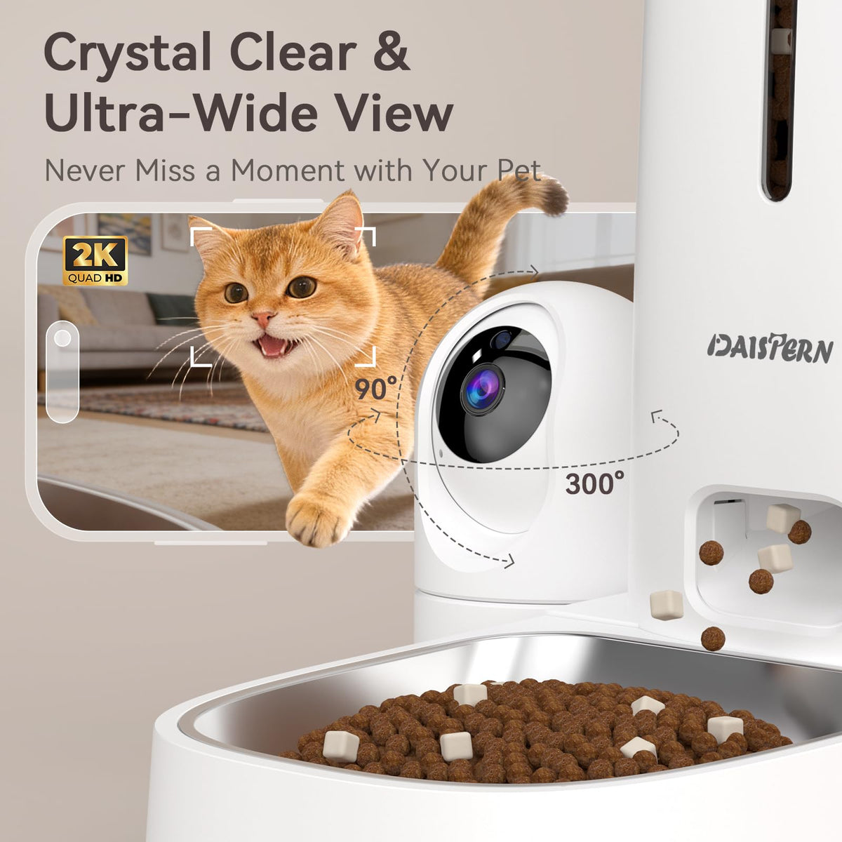 Automatic Cat Dog Feeder with Camera 4L Stainless Steel Bowl P336