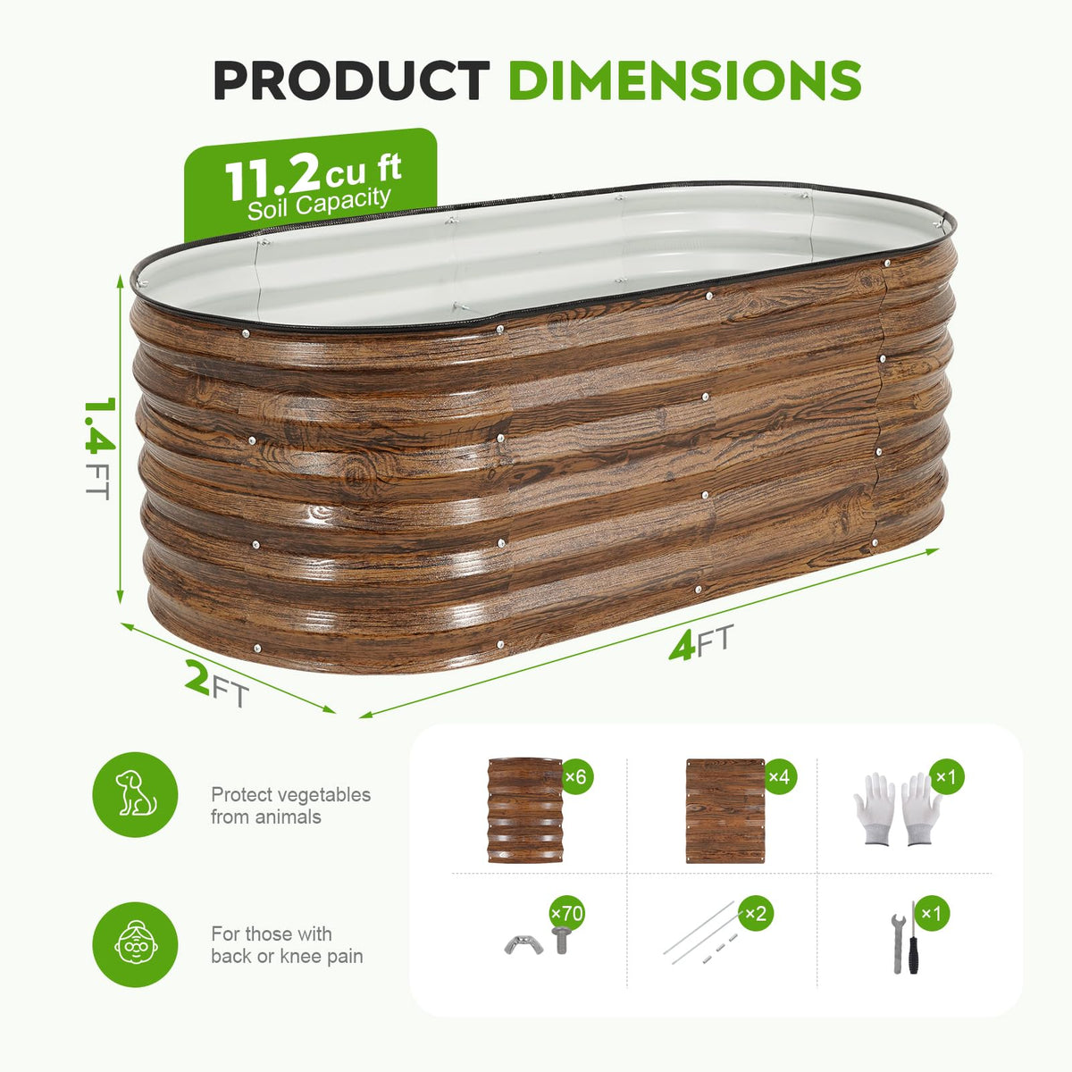 Galvanized Metal Raised Garden Bed 2PCS 4x2x1.4ft Brown R67655