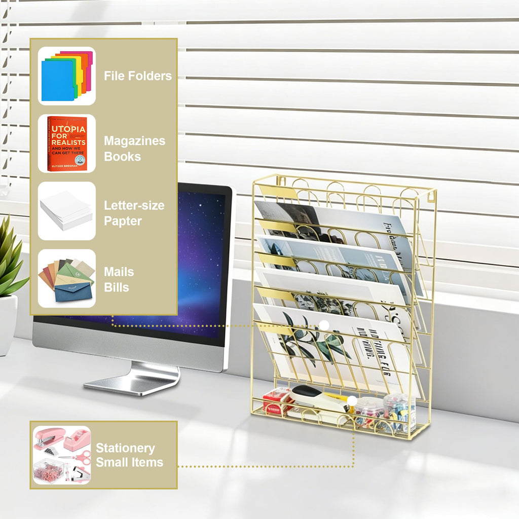 5 Tier Metal Wall File Organizer with Bottom Tray G6976
