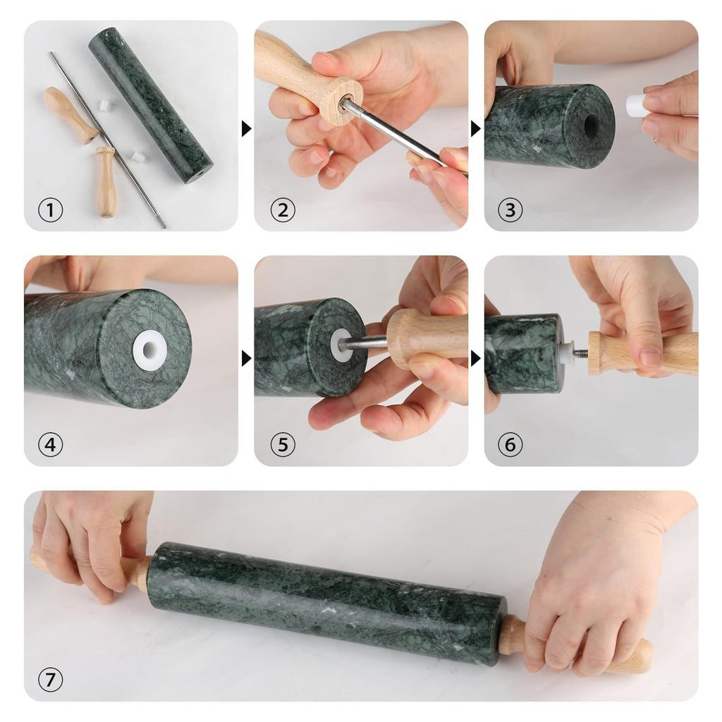 Natural Marble Rolling Pin with Mat and Scraper I279656