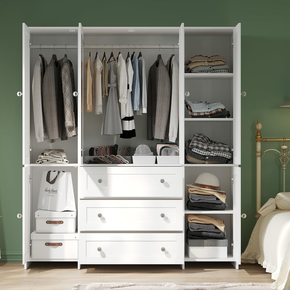 71" Armoire Wardrobe Closet with Drawers and Mirror F1631