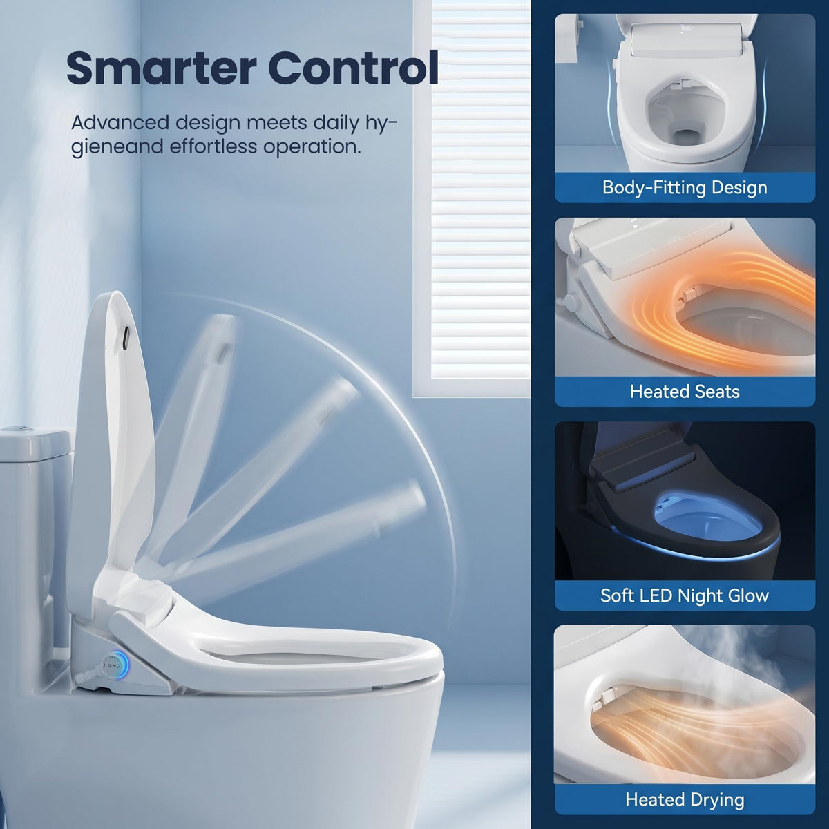 Smart Bidet Toilet Seat with Warm Water, Heated Seat, Remote - White E2728