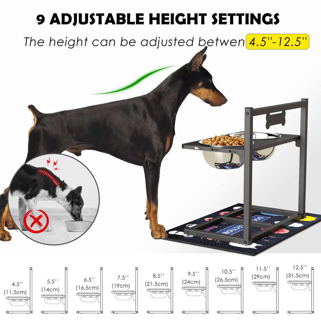 Height Adjustable Dog Bowl Stand with Stainless Steel Slow Feeder Bowls J724