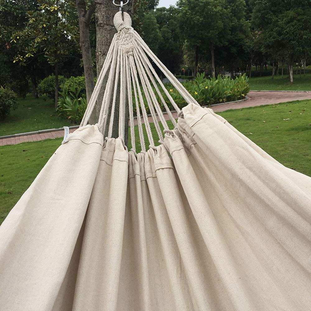 Cotton Woven Hammock Hanging Rope Chair with Crochet Fringe Natural White P36551