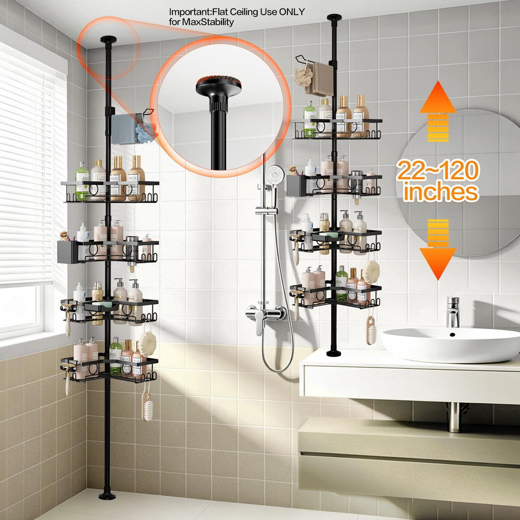 Black 4-Tier Adjustable Corner Shower Caddy D846